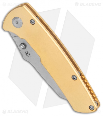 Kansept Knives Main Street Liner Lock Knife Brass (3.4" Stonewash) 