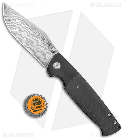 Kansept Knives Shikari Frame Lock Knife Black Ti/Carbon Fiber (4" Damascus)