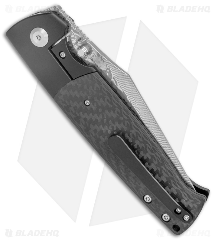 Kansept Knives Shikari Frame Lock Knife Black Ti/Carbon Fiber (4" Damascus)