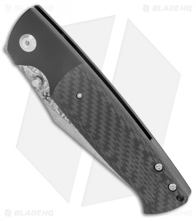 Kansept Knives Shikari Frame Lock Knife Black Ti/Carbon Fiber (4" Damascus)