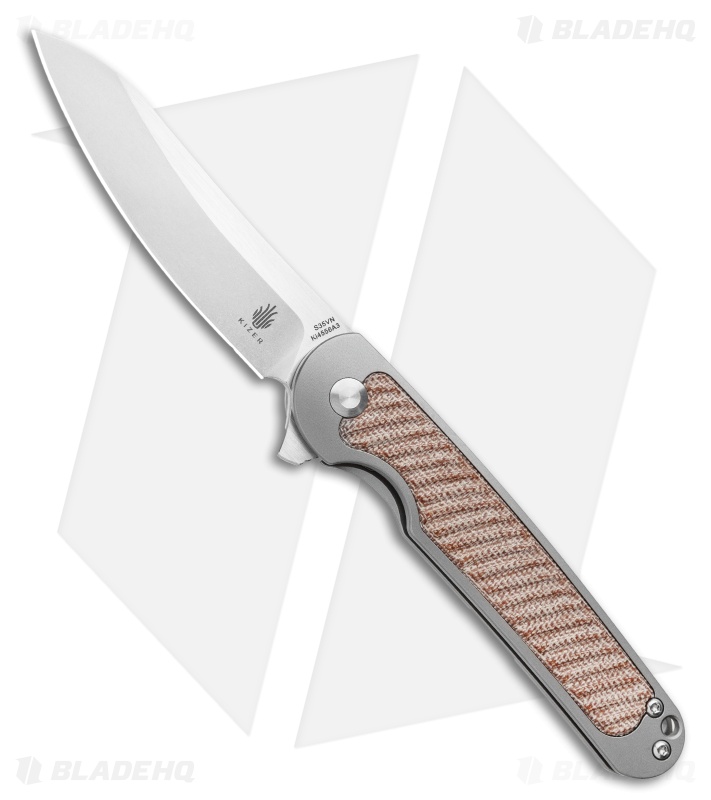 キャメル　 共花ベレー Kizer Clutch Frame Lock Knife Natural Micarta (3.39