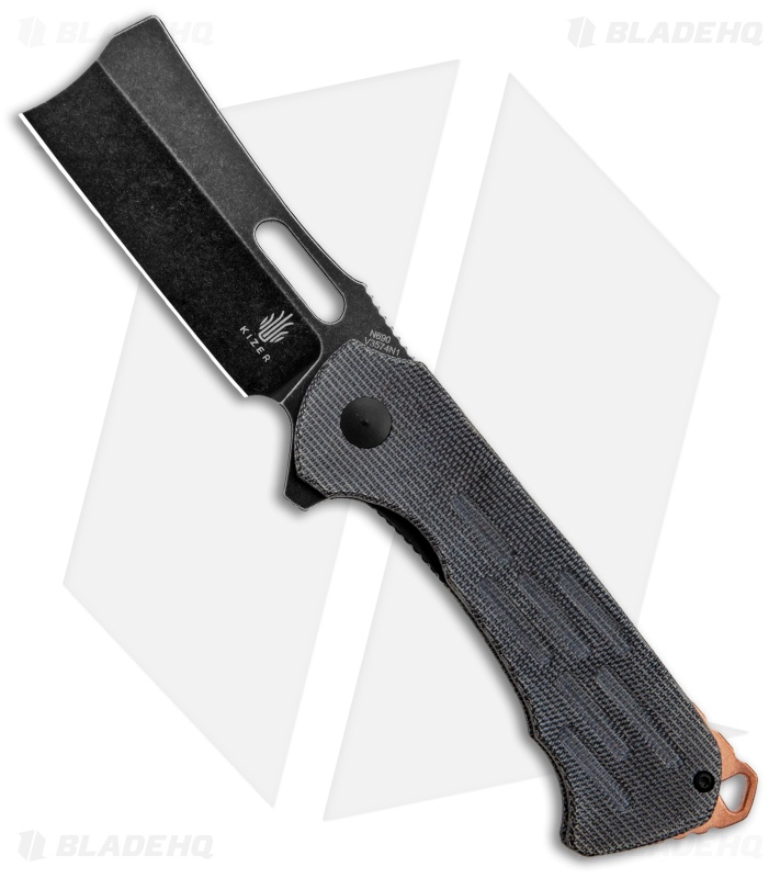 Kizer D.O.C.K. Quatch Cleaver Liner Lock Knife Black Micarta (2.9" Black SW)