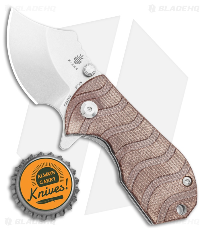 Kizer Flip Shank Frame Lock Knife Brown Micarta (Stonewash