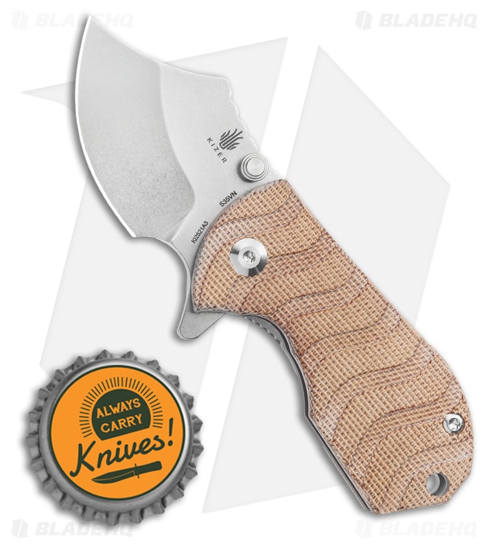 Kizer Flip Shank Frame Lock Knife Tan Micarta (2" Stonewash) Ki2521A3