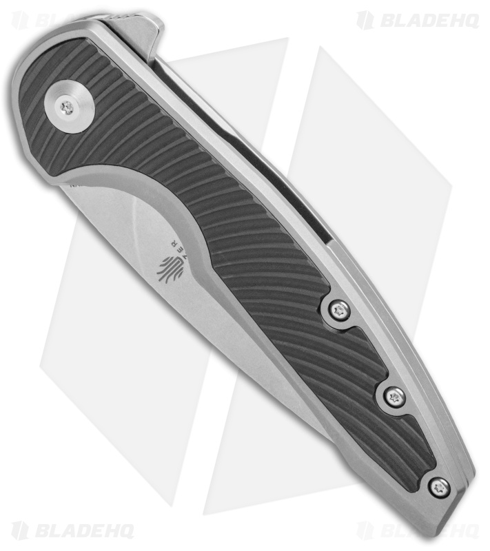 Kizer Ginesis Frame Lock Knife Titanium/Carbon Fiber (3.48" Stonewash) Ki4518