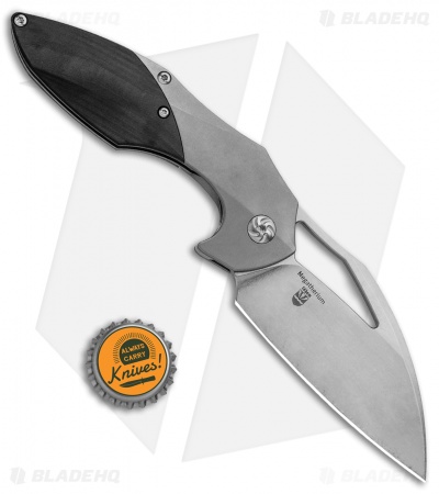 Kizer Isham Megatherium Left Hand Flipper Knife Ti/CF (3.6" Stonewash) KI4502L1