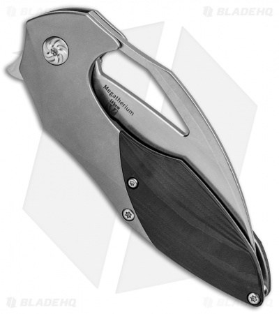 Kizer Isham Megatherium Left Hand Flipper Knife Ti/CF (3.6" Stonewash) KI4502L1