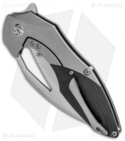 Kizer Isham Megatherium Left Hand Flipper Knife Ti/CF (3.6" Stonewash) KI4502L1