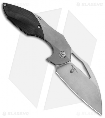 Kizer Isham Megatherium Left Hand Flipper Knife Ti/CF (3.6" Stonewash) KI4502L1