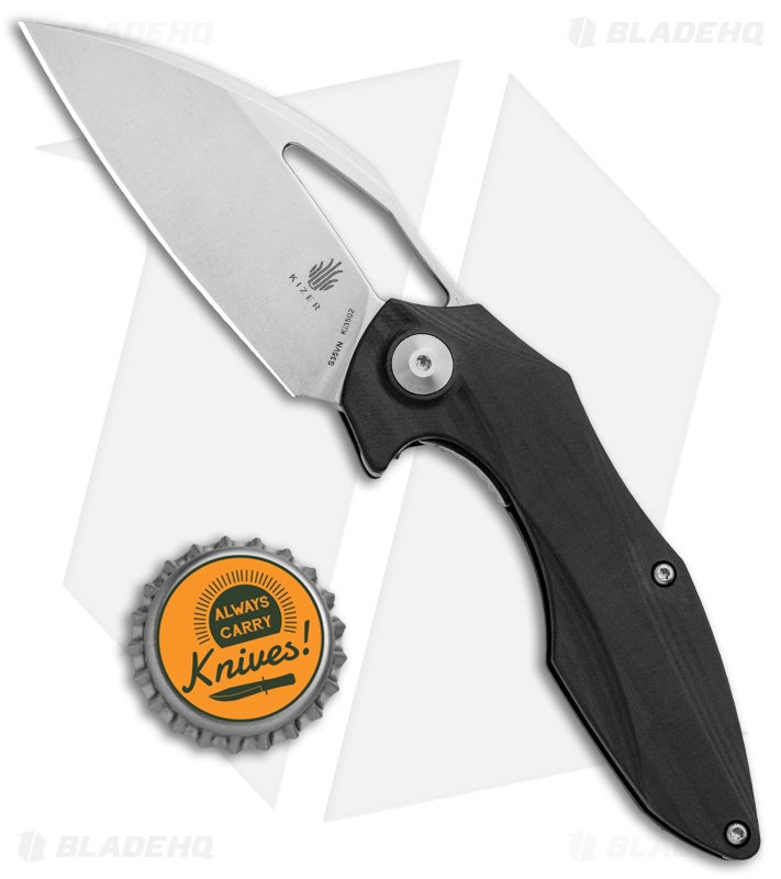 Kizer Isham Minitherium Flipper Knife Carbon Fiber (3" Stonewash) Ki3502