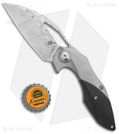 Kizer Isham Minitherium Flipper Knife Ti/Carbon Fiber (3" Vinland Damasteel) 
