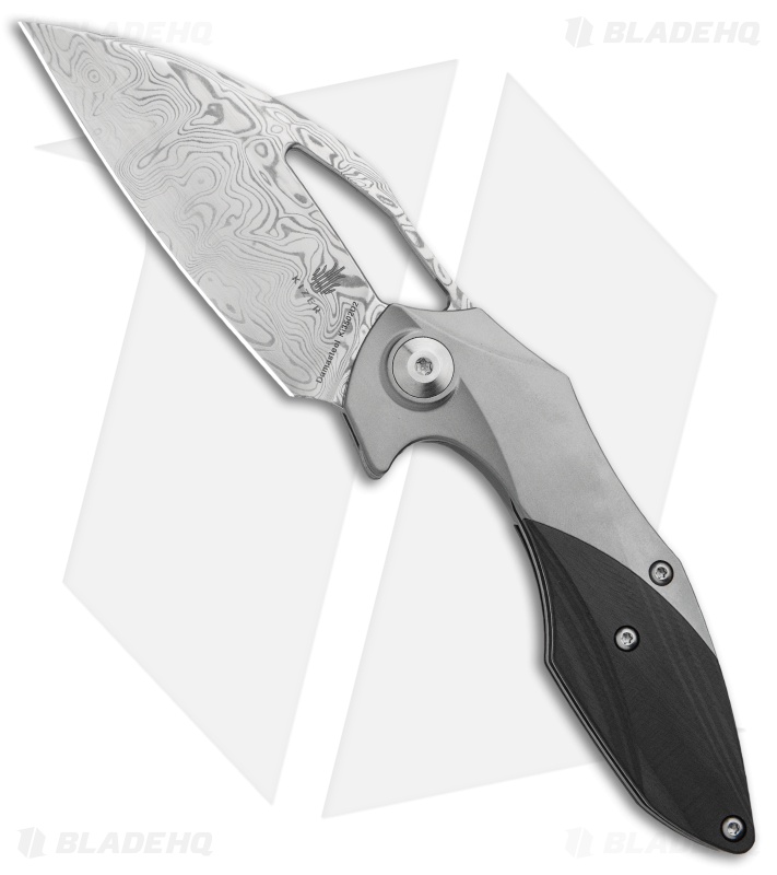 Kizer Isham Minitherium Flipper Knife Ti/Carbon Fiber (3" Vinland Damasteel) 