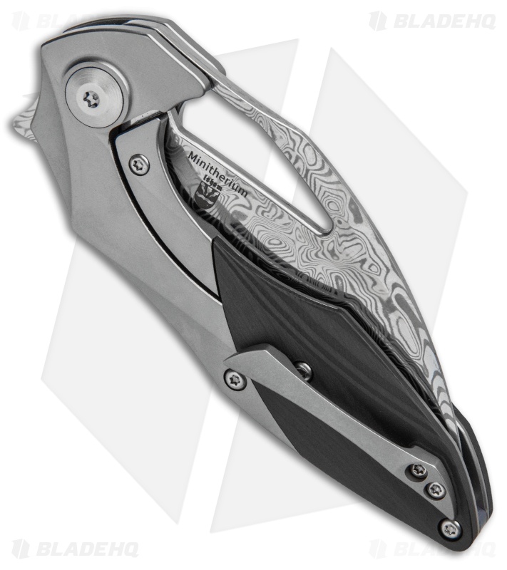 Kizer Isham Minitherium Flipper Knife Ti/Carbon Fiber (3" Vinland Damasteel) 