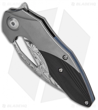 Kizer Isham Minitherium Flipper Knife Ti/Carbon Fiber (3" Vinland Damasteel) 