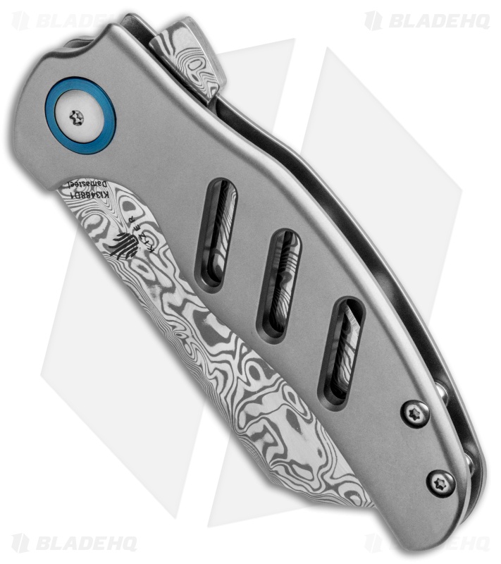 Kizer Mini Sheepdog C01C Frame Lock Knife Titanium (2.6" Vinland Damasteel)