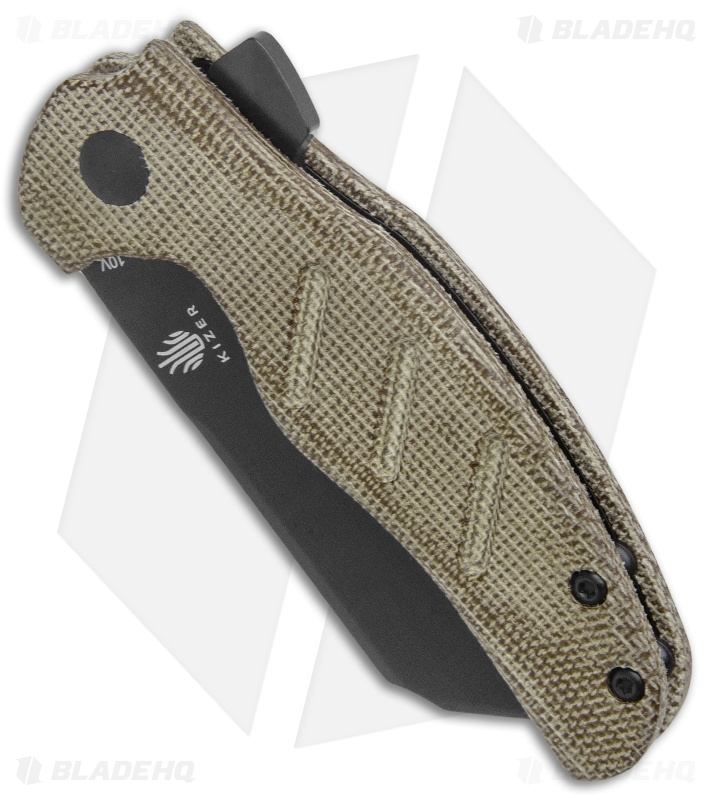 Kizer Vanguard Mini Sheepdog Knife Green Micarta (2.6" Black CPM-10V)