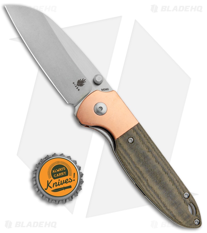 Kizer Conaway Deviant Liner Lock Knife Green Micarta/Copper (3" Satin) 