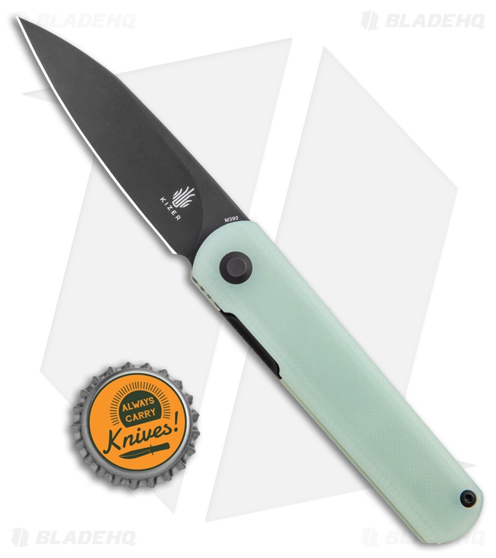 Kizer Feist Front Flipper Knife Natural Jade G-10 (2.9" Black M390) 