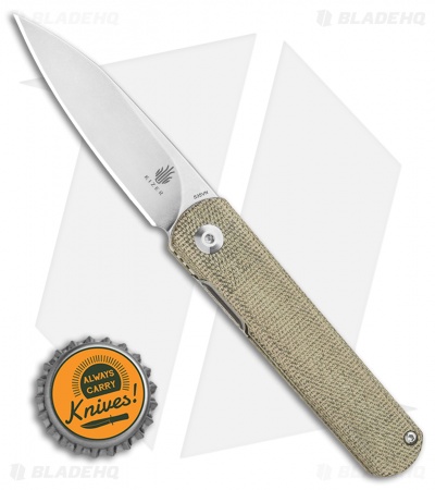 Kizer Lundquist Feist Front Flipper Knife Green Micarta (2.8" Stonewash)