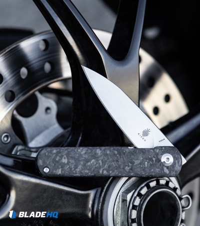 Kizer Lundquist Feist Front Flipper Knife Shred CF (2.8" Stonewash) Ki3499E4