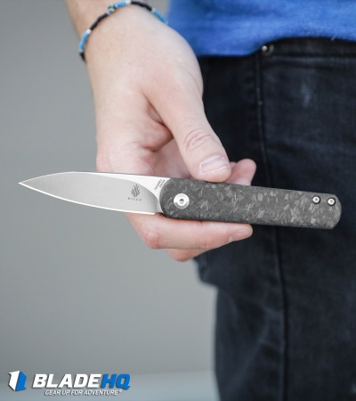 Kizer Lundquist Feist Front Flipper Knife Shred CF (2.8" Stonewash) Ki3499E4
