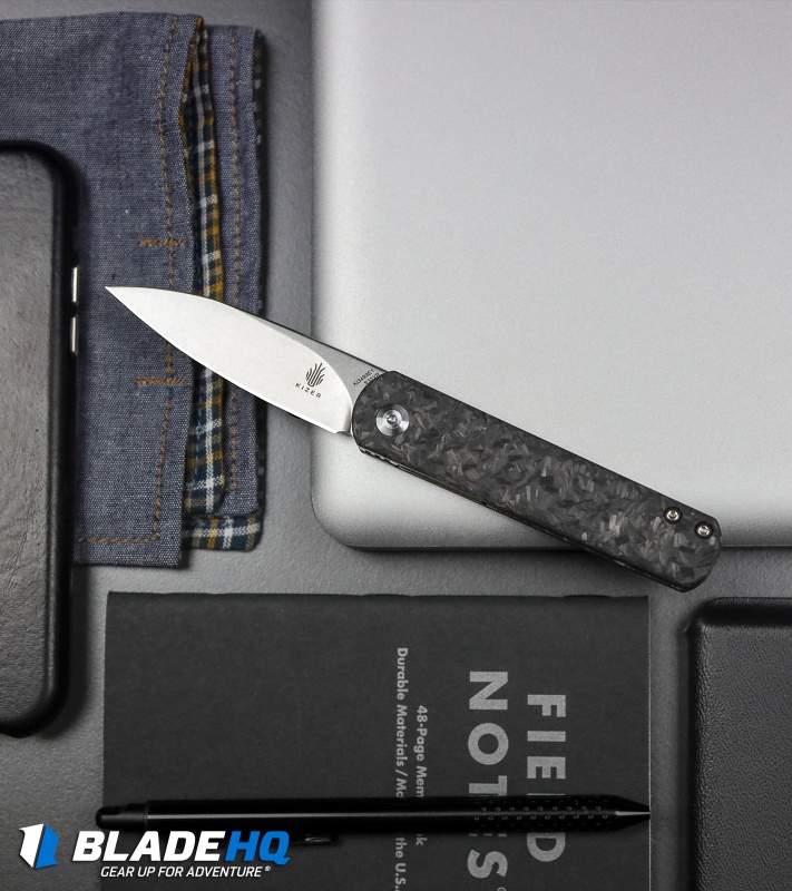 Kizer Lundquist Feist Front Flipper Knife Shred CF (2.8" Stonewash) Ki3499E4