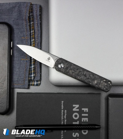 Kizer Lundquist Feist Front Flipper Knife Shred CF (2.8" Stonewash) Ki3499E4