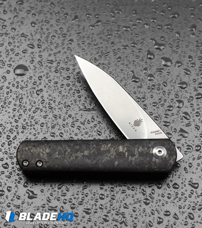 Kizer Lundquist Feist Front Flipper Knife Shred CF (2.8" Stonewash) Ki3499E4
