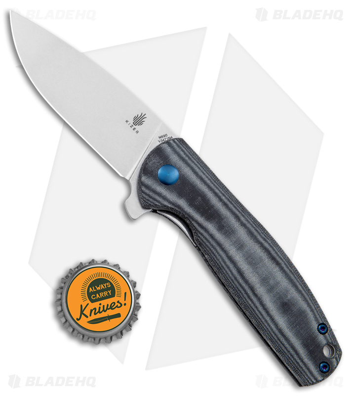 Kizer Vanguard Gemini | Black Micarta + Blue - Blade HQ