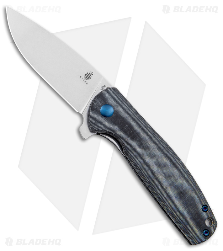 Kizer Vanguard Gemini | Black Micarta + Blue - Blade HQ