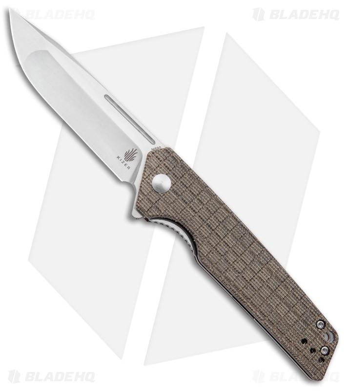 Kizer Vanguard Azo/Rey Lan Liner Lock Knife Green Micarta (3.4" Satin) V4577N2