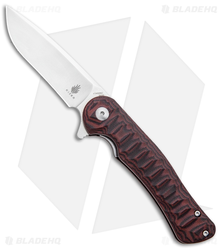 Kizer Vanguard Dukes Liner Lock Flipper Knife Black/Red G-10
