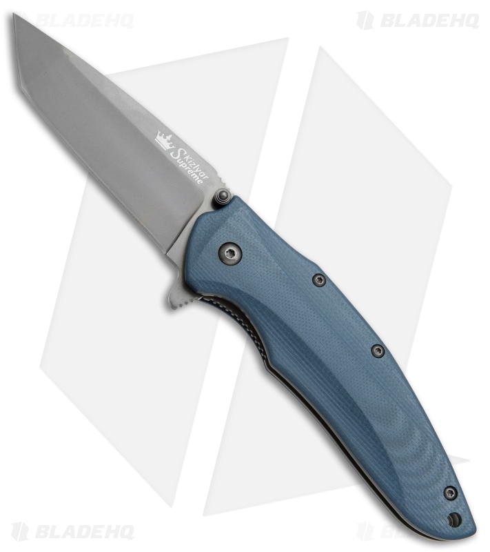 Kizlyar Supreme Knives Zorg D2 Liner Lock Knife Blue G-10 (3.25" Gray)