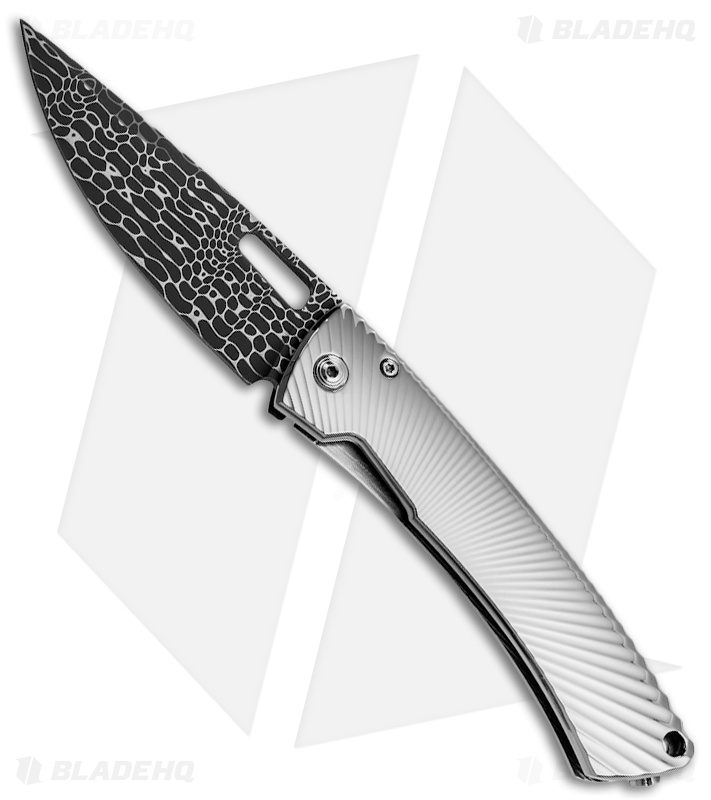 LionSteel TiSpine Knife Matte Gunmetal Titanium (Lizard Damascus