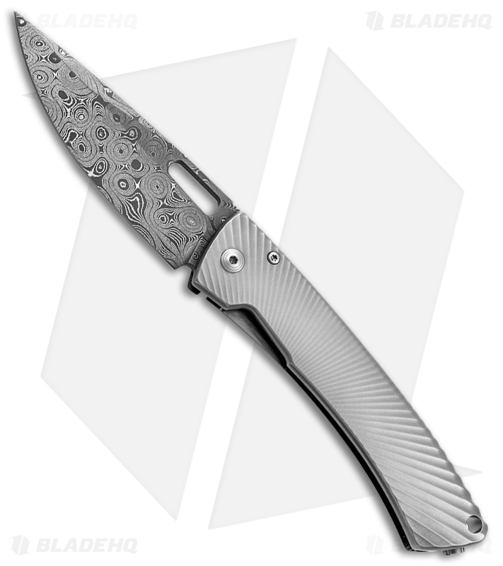 LionSteel TiSpine Knife Matte Gunmetal Titanium (Raindrop Damascus) TS1