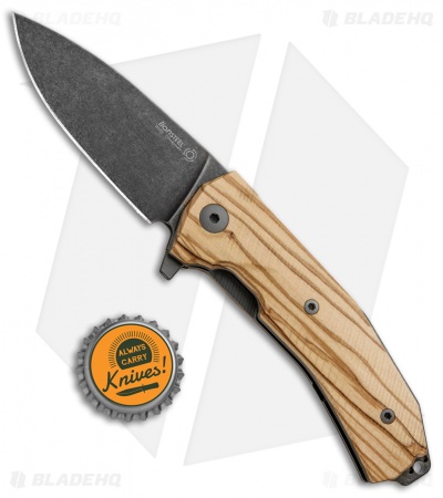 LionSteel KUR Flipper Liner Lock Knife Olive Wood (3.43" PVD Stonewash)