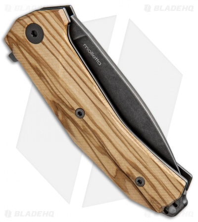 LionSteel KUR Flipper Liner Lock Knife Olive Wood (3.43" PVD Stonewash)