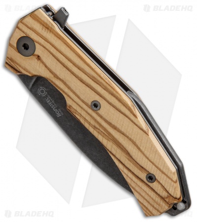 LionSteel KUR Flipper Liner Lock Knife Olive Wood (3.43" PVD Stonewash)