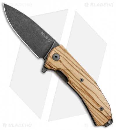 LionSteel KUR Flipper Liner Lock Knife Olive Wood (3.43" PVD Stonewash)