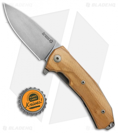 LionSteel KUR Flipper Liner Lock Knife Olive Wood (3.43" Stonewash)