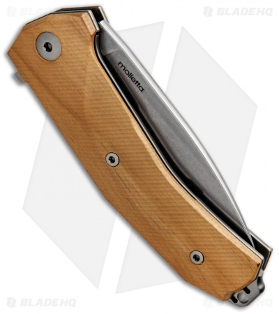 LionSteel KUR Flipper Liner Lock Knife Olive Wood (3.43" Stonewash)