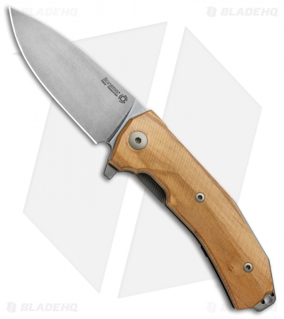 LionSteel KUR Flipper Liner Lock Knife Olive Wood (3.43" Stonewash)