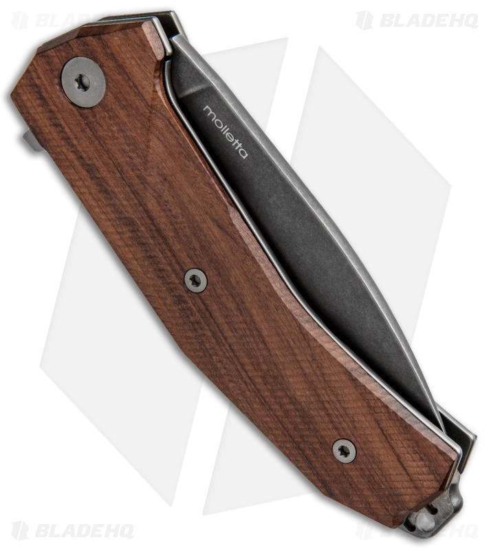 LionSteel KUR Flipper Liner Lock Knife Santos Wood (3.43" PVD Stonewash)