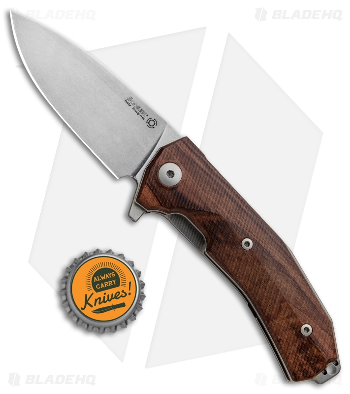 LionSteel KUR Flipper Liner Lock Knife Santos Wood (3.43" Stonewash)