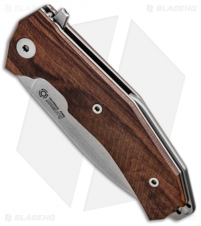 LionSteel KUR Flipper Liner Lock Knife Santos Wood (3.43" Stonewash)