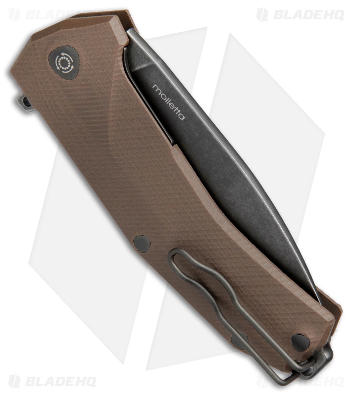 LionSteel KUR Flipper Liner Lock Knife Brown G-10 (3.43" Black SW)