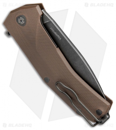 LionSteel KUR Flipper Liner Lock Knife Brown G-10 (3.43" Black SW)