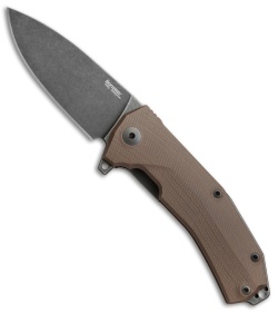 LionSteel KUR Flipper Liner Lock Knife Brown G-10 (3.43" Black SW)