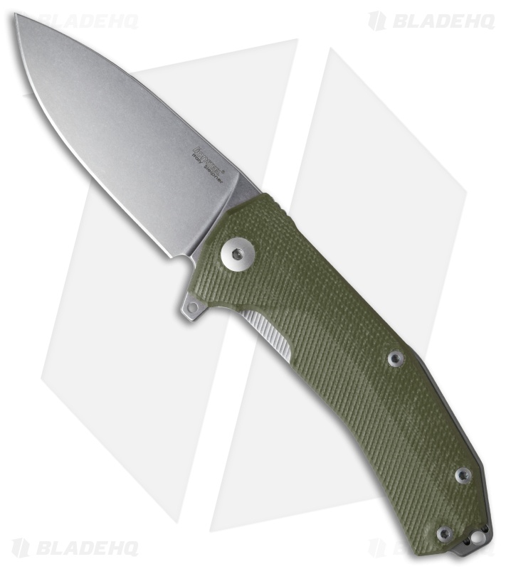 LionSteel KUR Flipper Knife OD Green G10 (3.43" Stonewash)