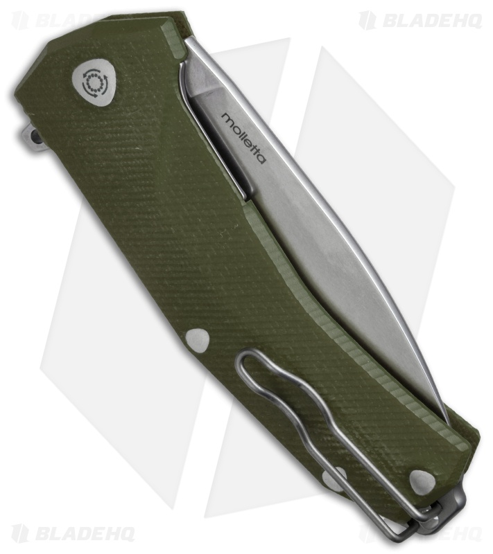 LionSteel KUR Flipper Knife OD Green G10 (3.43" Stonewash)